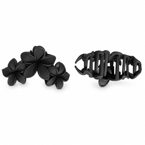 Black frangipani flower claw clip and matte claw clip