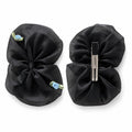 Black organza bow hair clips with blue rosebuds
