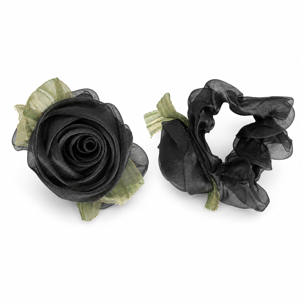 Black organza rose scrunchie