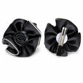 Black satin rose hair clip with cream piping