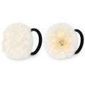 Cream pom-pom hair ties with jewel flower