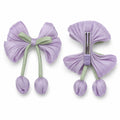 Lilac tulip bow hair clip with sage green ribbon