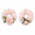 Peach rose organza hair tie with green leaves