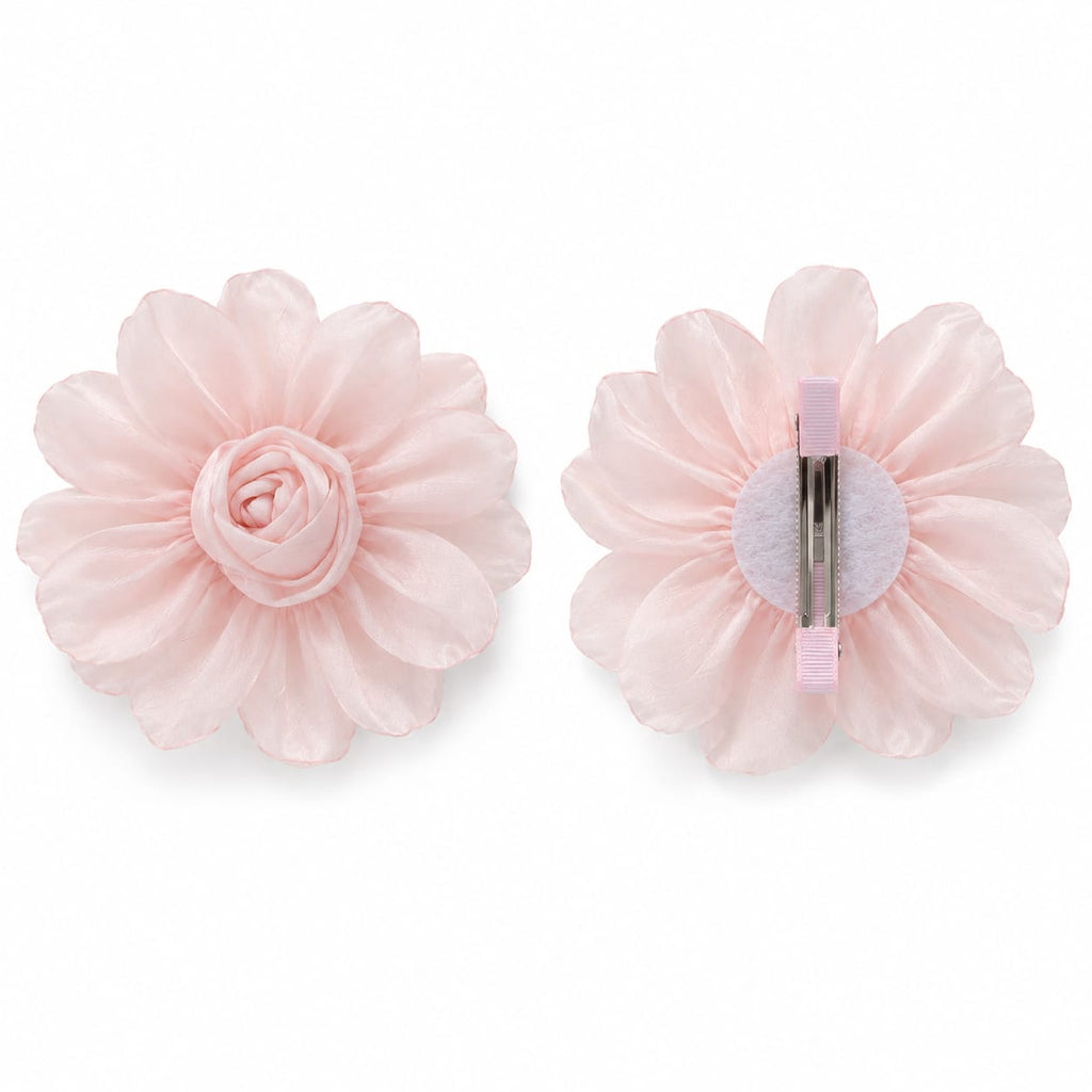 Pink organza rose flower hair clip
