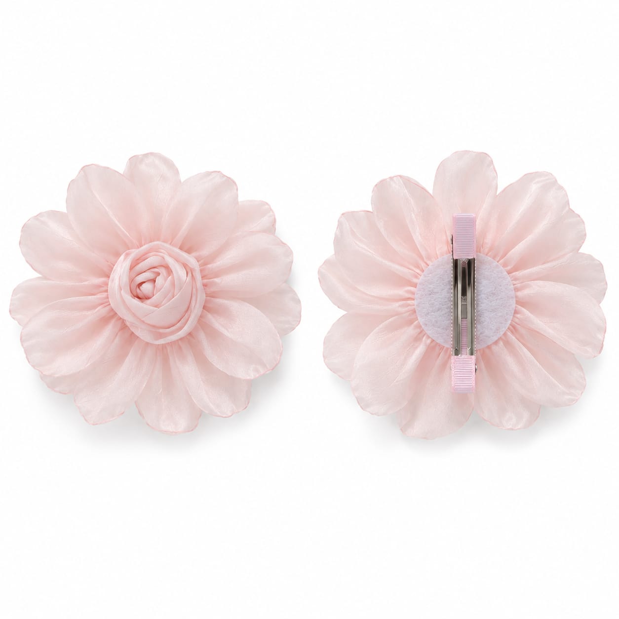 Pink organza rose flower hair clip