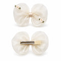 Cream organza bow hair clip with rosebuds