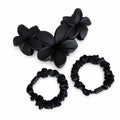 Black frangipani claw clip and black satin mini scrunchies