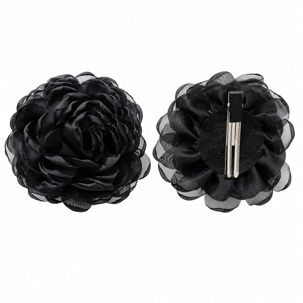 Black organza rose flower hair clip