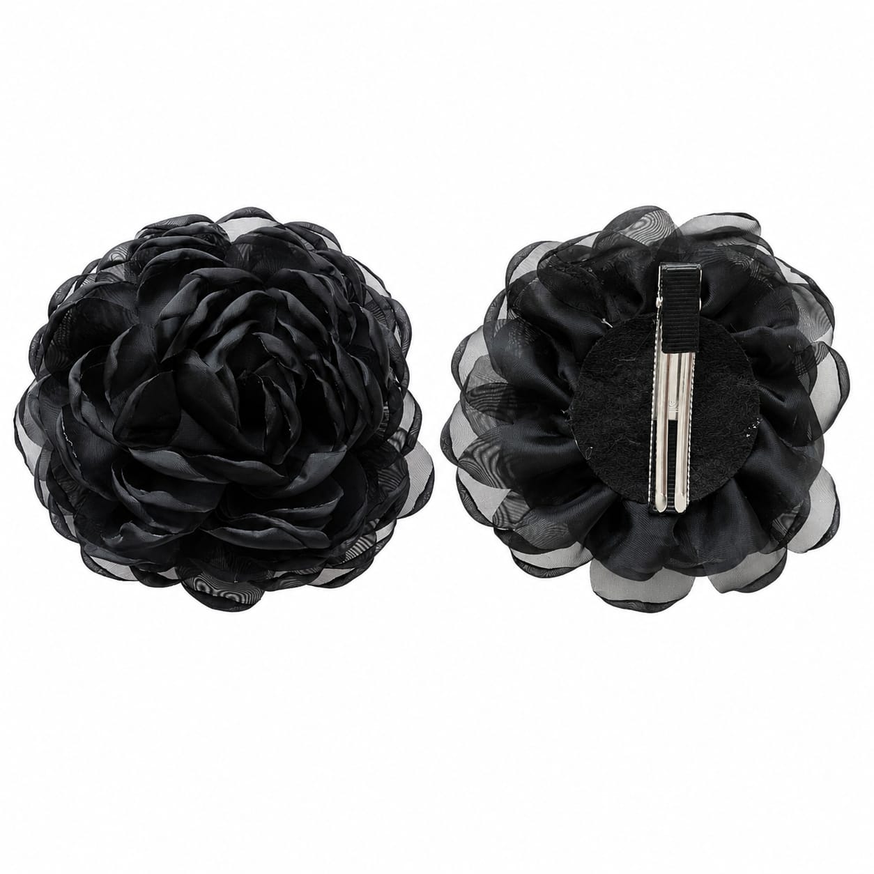 Black organza rose flower hair clip