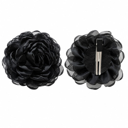 Black organza rose flower hair clip
