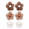 Brown and tan houndstooth flower hair clips